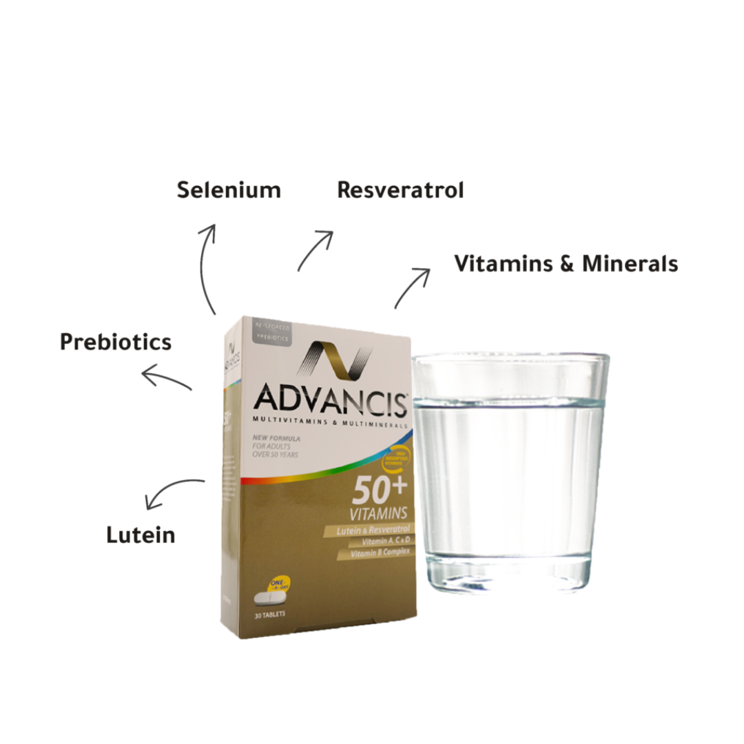 Advancis 50 plus multivitamins healthy aging support bone and immune wellness 30 tablets Health Boutique