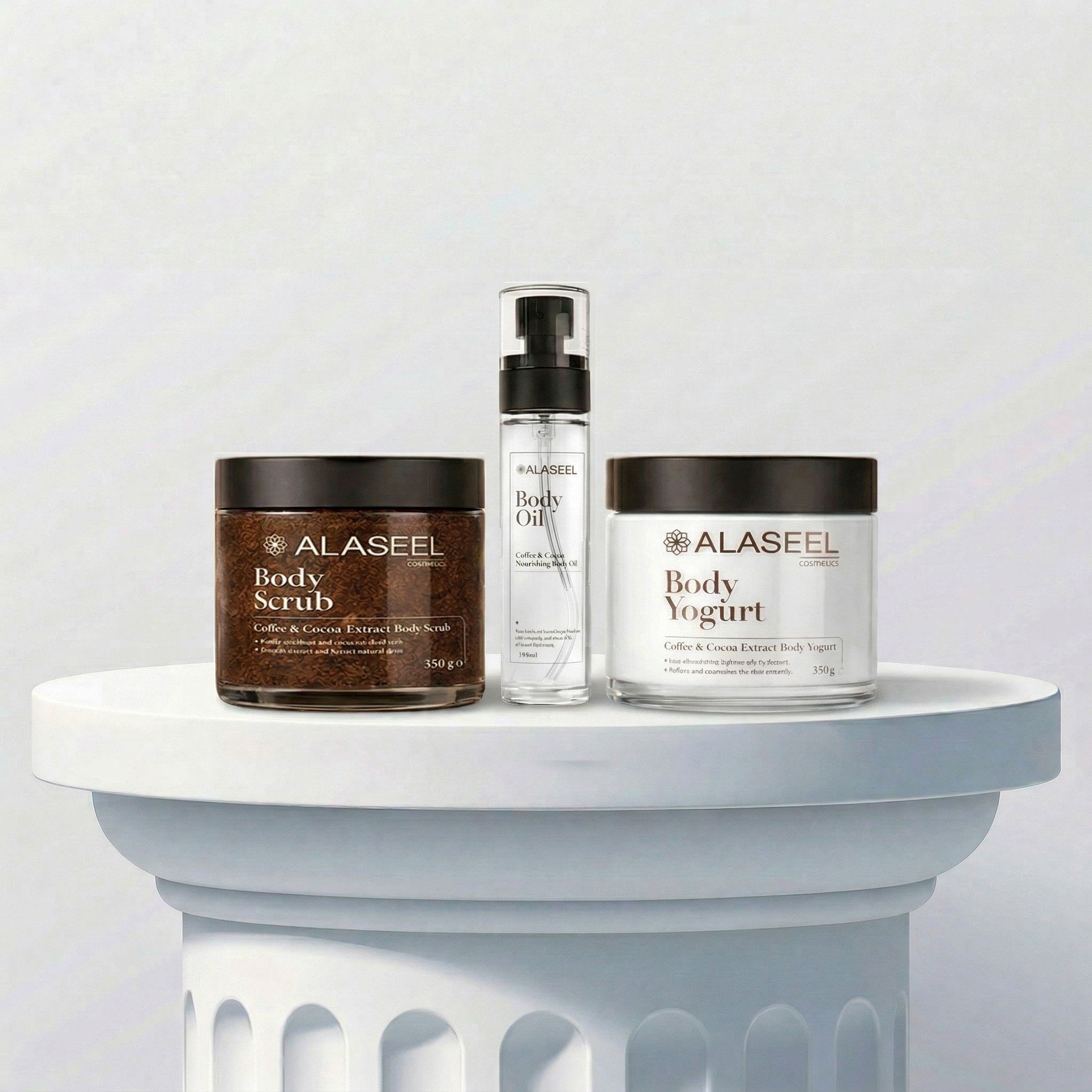 Alaseel coffee body scrub kit milk cocoa body oil hydration exfoliation skin care Health Boutique