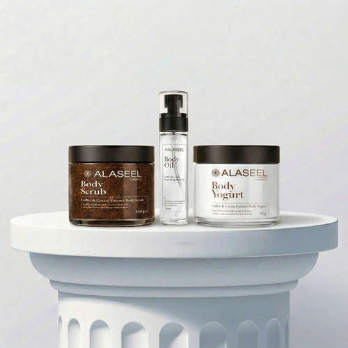 Alaseel coffee body scrub kit milk cocoa body oil hydration exfoliation skin care Health Boutique
