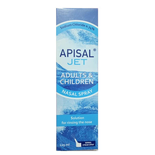 Apisal sodium chloride saline jet nasal spray congestion relief sinus cleansing adults children 30 ml bottle Health Boutique