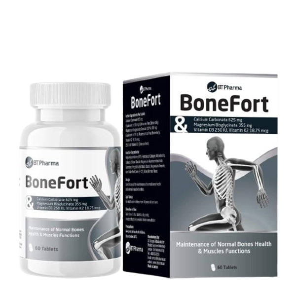 Bt Pharma Bonefort calcium magnesium vitamin D3 K2 tablets bone strength support supplement Health Boutique