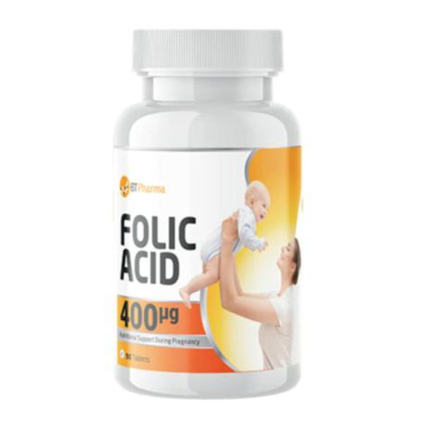 Bt Pharma folic acid 400mcg tablets 90 pack vitamin B9 pregnancy blood health supplement Health Boutique