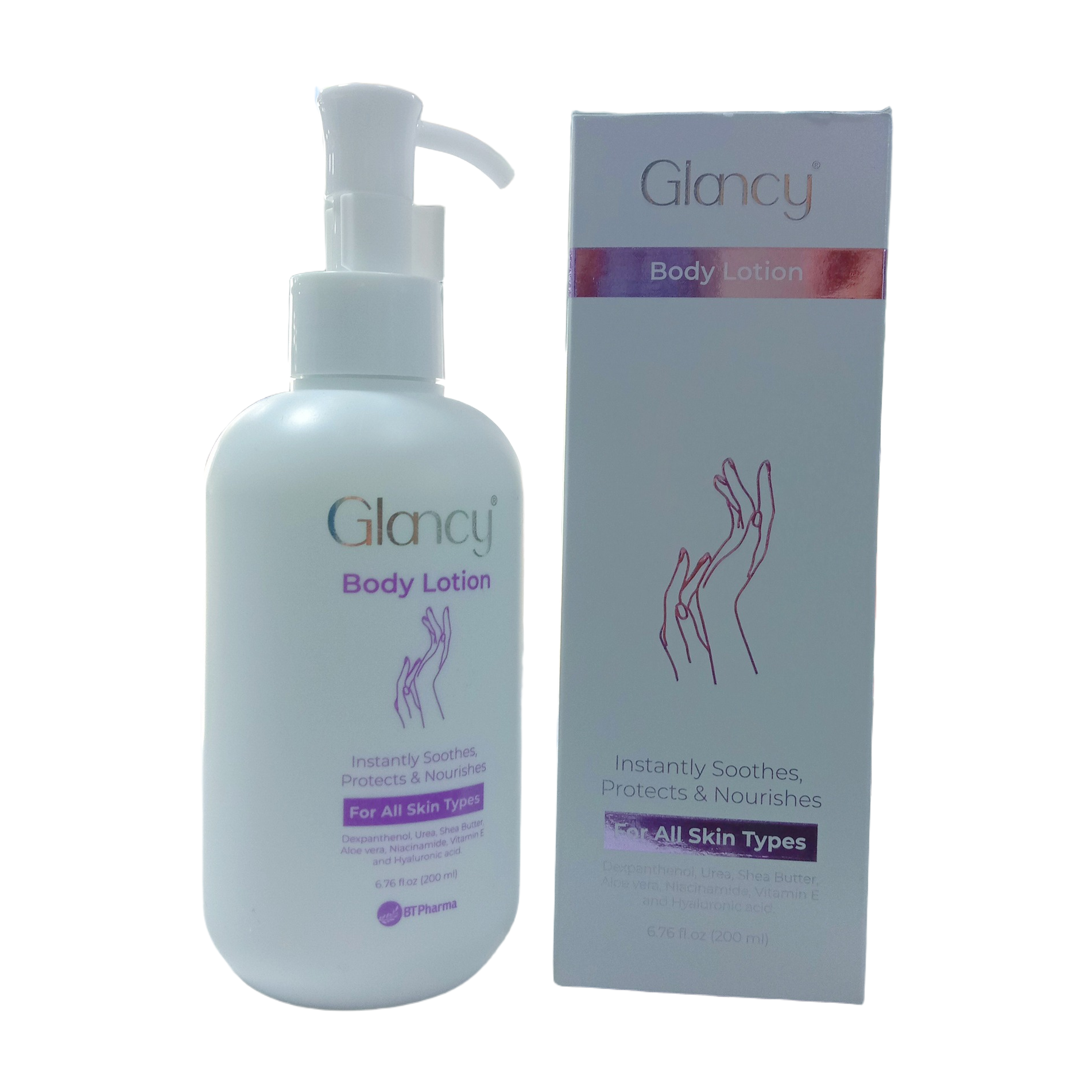 Bt Pharma Glancy body lotion 200ml urea hyaluronic acid niacinamide shea butter hydrating moisturizing skin care Health Boutique