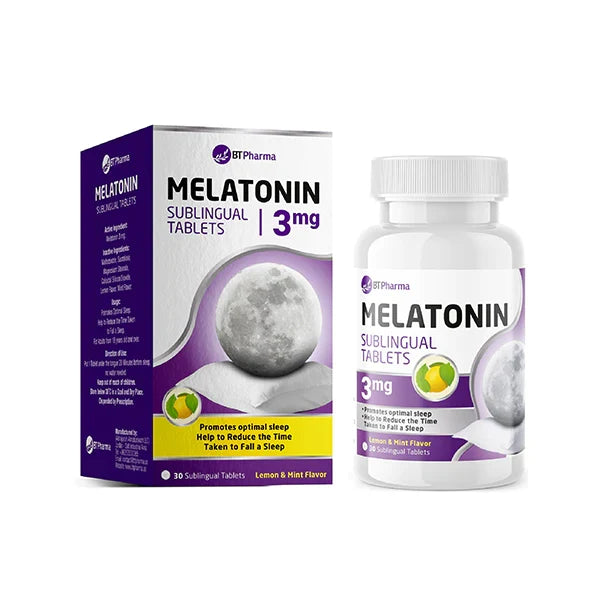 Bt Pharma melatonin 3mg sublingual tablets 60 pack sleep support insomnia jet lag fast dissolve supplement Health Boutique