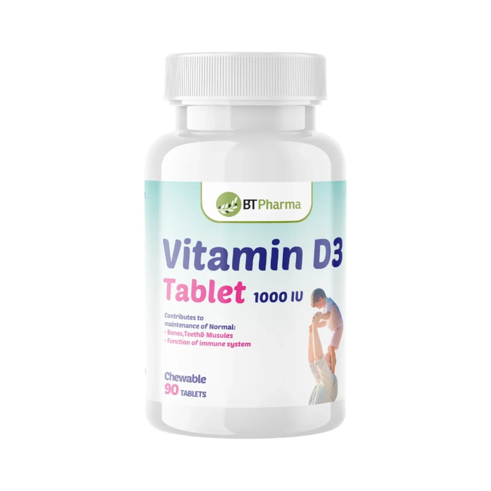 Bt Pharma vitamin D3 1000 IU chewable tablets 90 pack bone immune support supplement Health Boutique