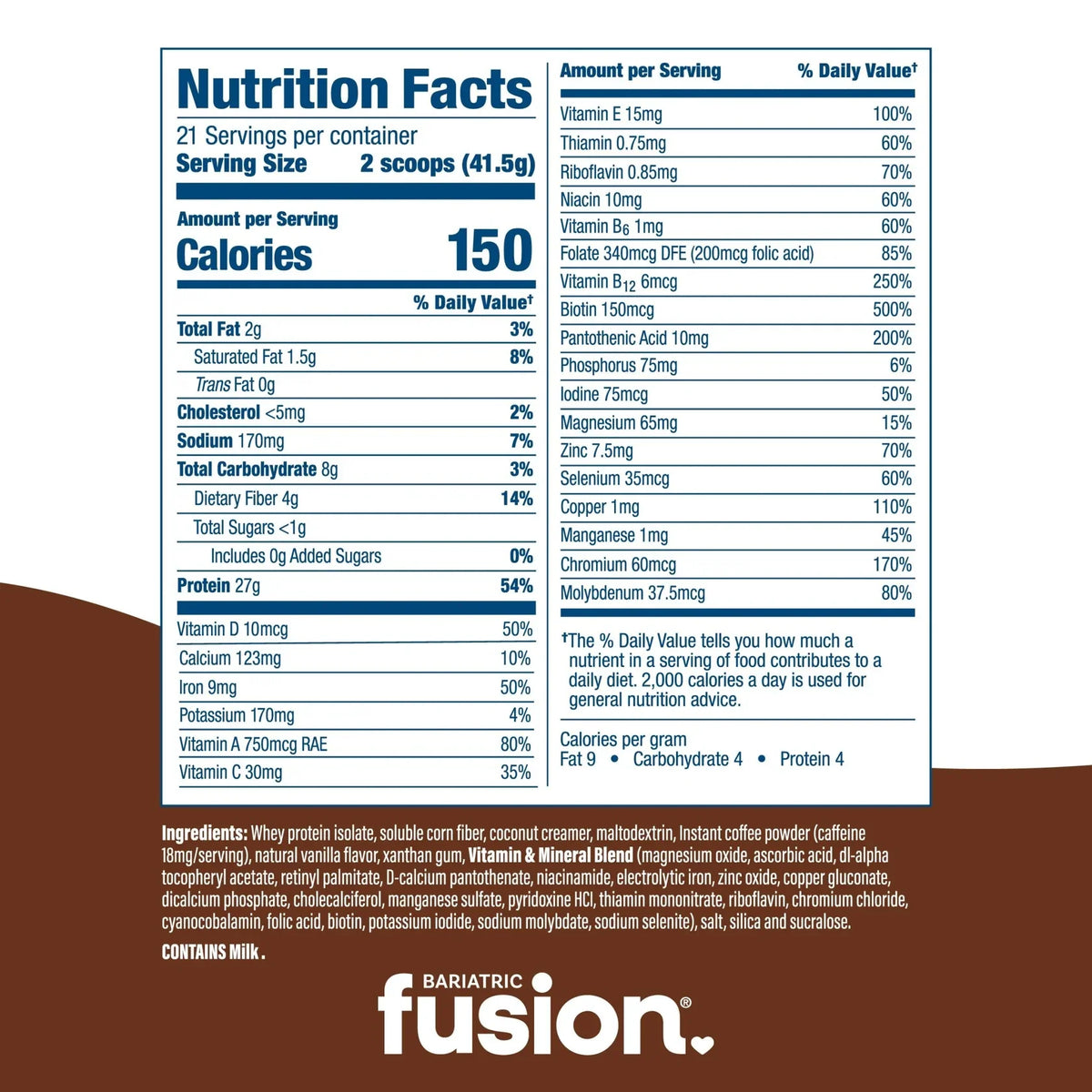 Bariatric Fusion Cappuccino High Protein Meal Replacement 881 g with 27 g protein Health Boutique