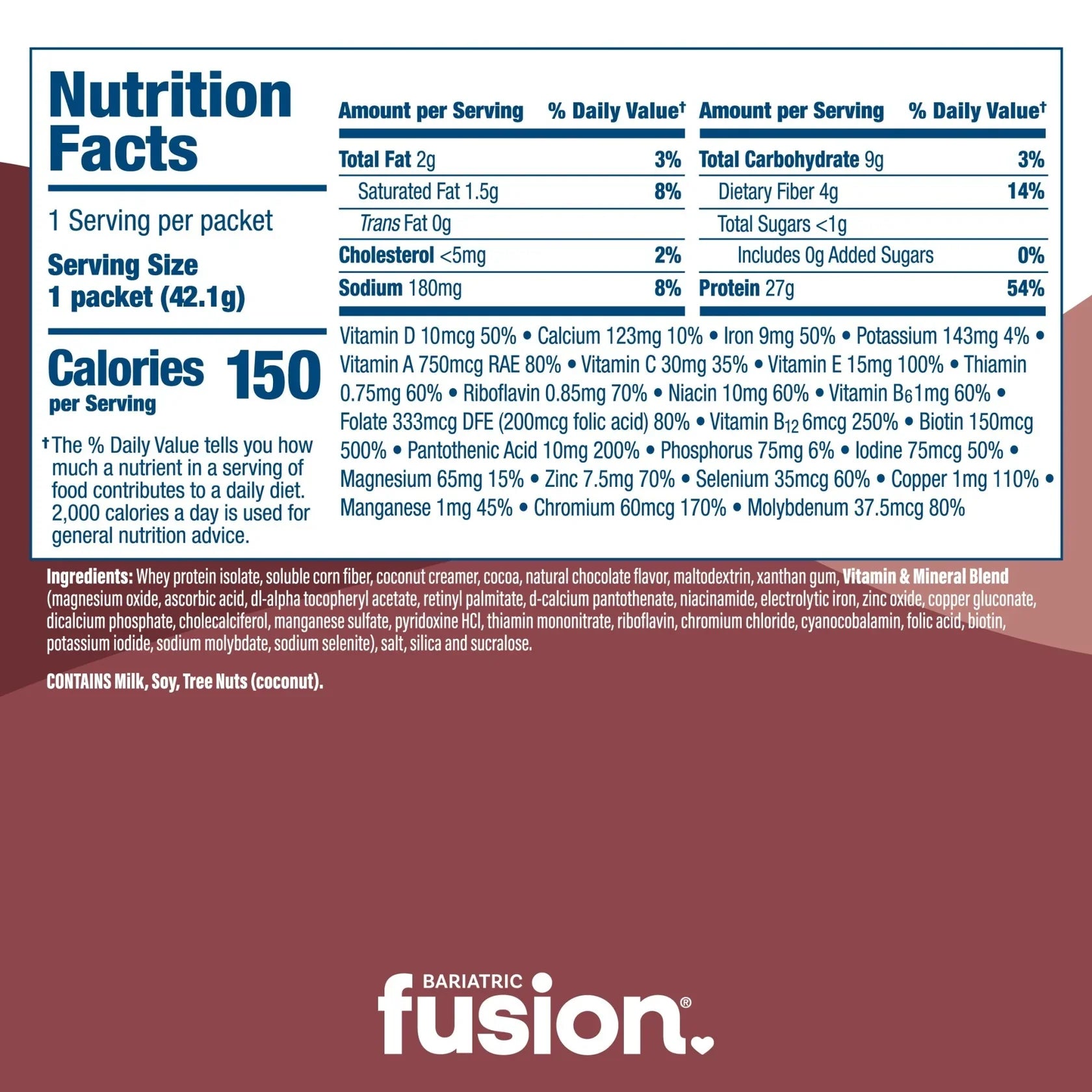 Bariatric Fusion Chocolate High Protein Meal Replacement 41.5 oz with 27 g protein Health Boutique