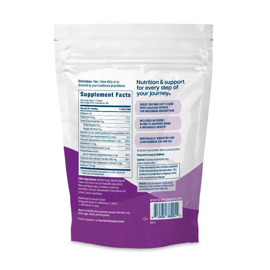 Bariatric Fusion Cran-Grape Bariatric Calcium Citrate Soft Chews bone health support 60 soft chews Health Boutique