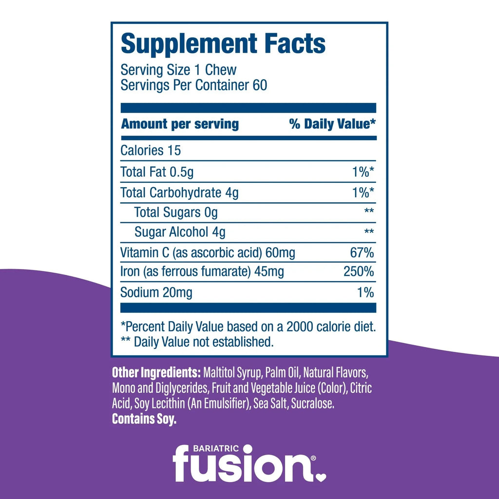 Bariatric Fusion Grape Iron Soft Chews with Vitamin C 60 soft chews iron support Health Boutique