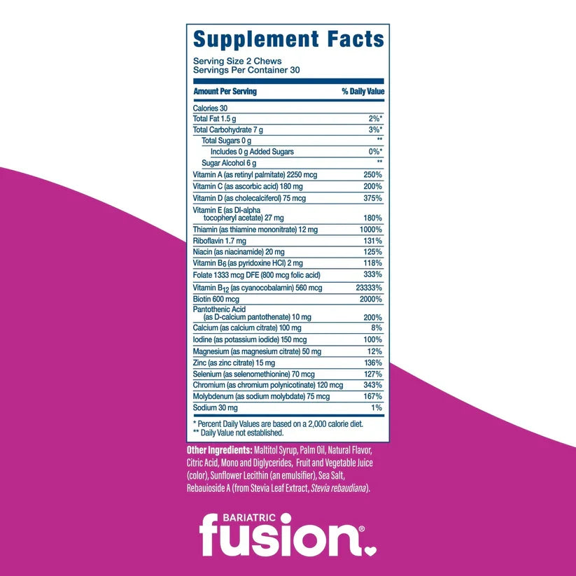 Bariatric Fusion Mixed Berry Bariatric Multivitamin Soft Chews daily nutritional support 60 soft chews Health Boutique