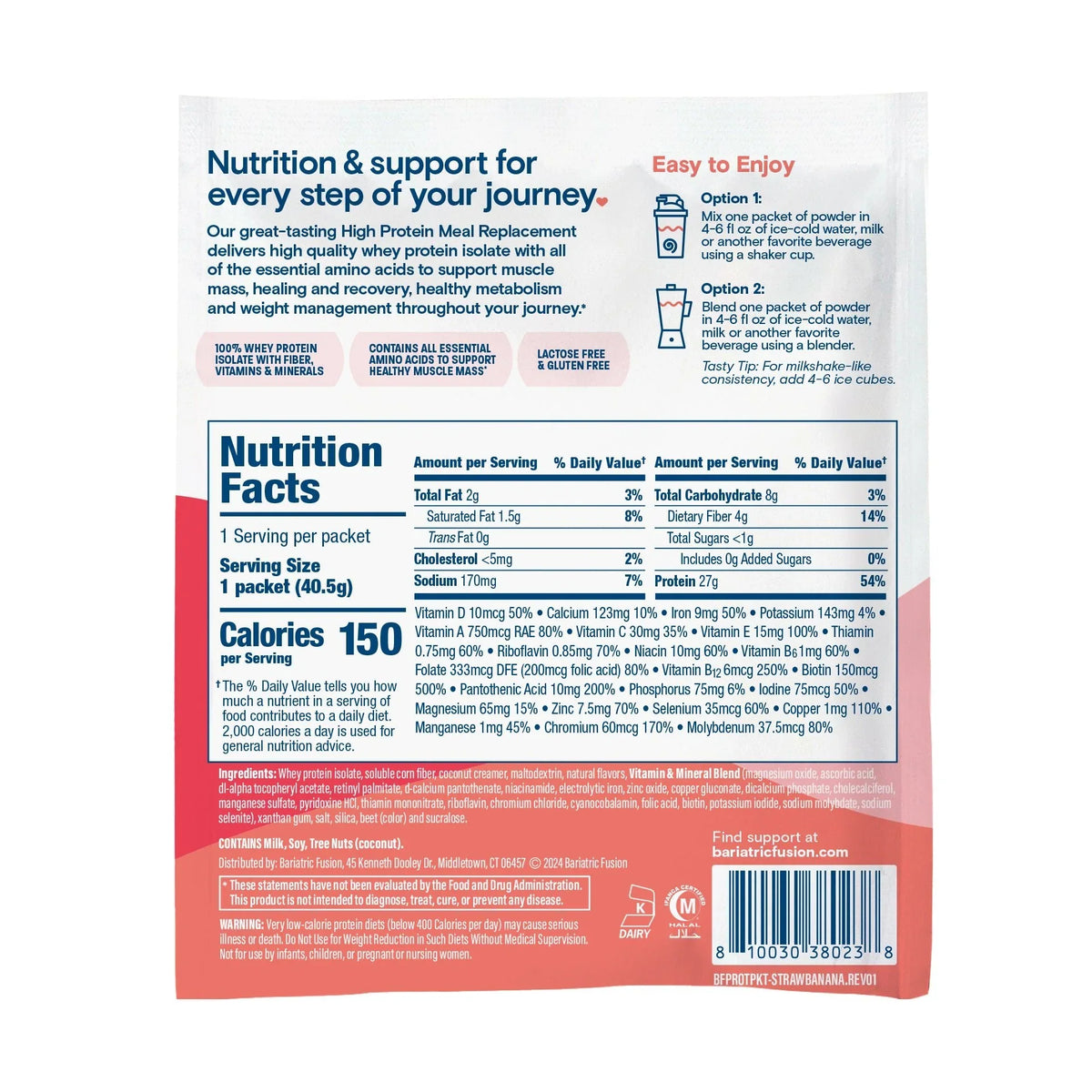 Bariatric Fusion Strawberry Banana High Protein Meal Replacement 41.5 oz with 27 g protein Health Boutique