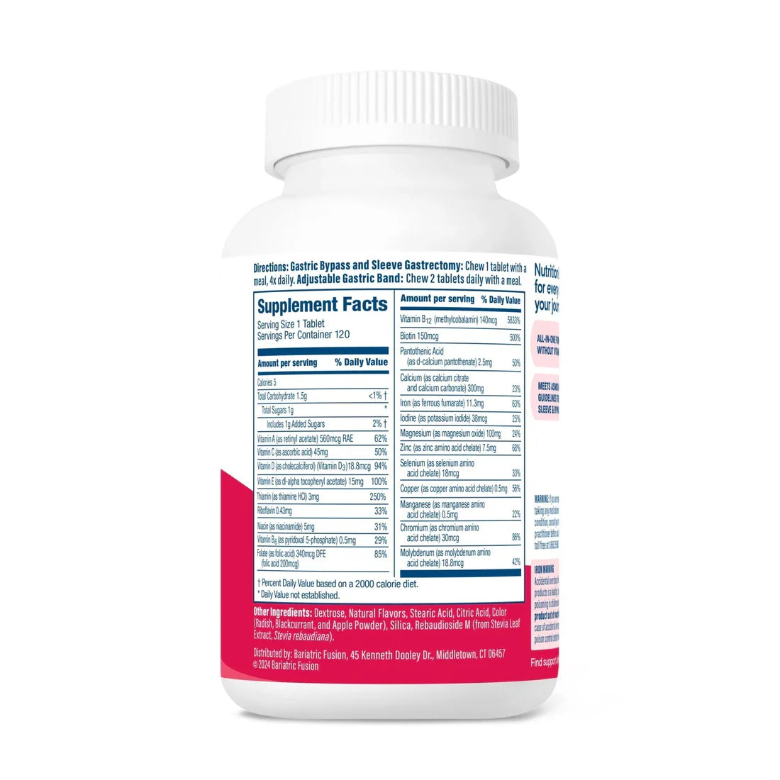 Bariatric Fusion Strawberry Complete Chewable Bariatric Multivitamin comprehensive nutrition 120 tablets Health Boutique
