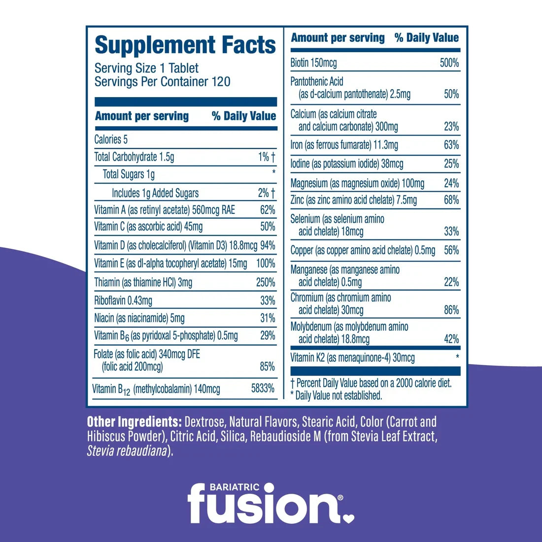 Bariatric Fusion Very Berry Complete Chewable Multivitamin with Vitamin K comprehensive bariatric nutrition 120 tablets Health Boutique
