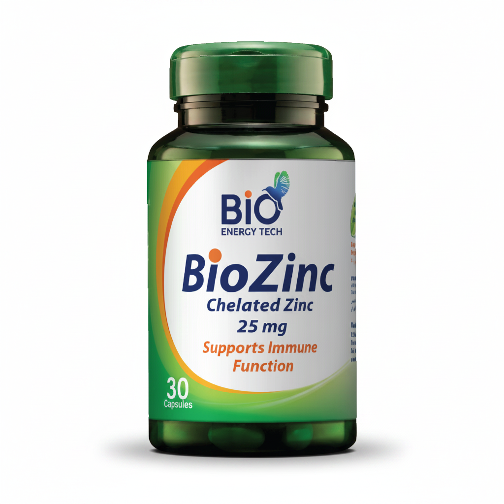 Bio Energy Bio Zinc 25 mg chelated zinc bisglycinate immune skin support 30 capsules Health Boutique