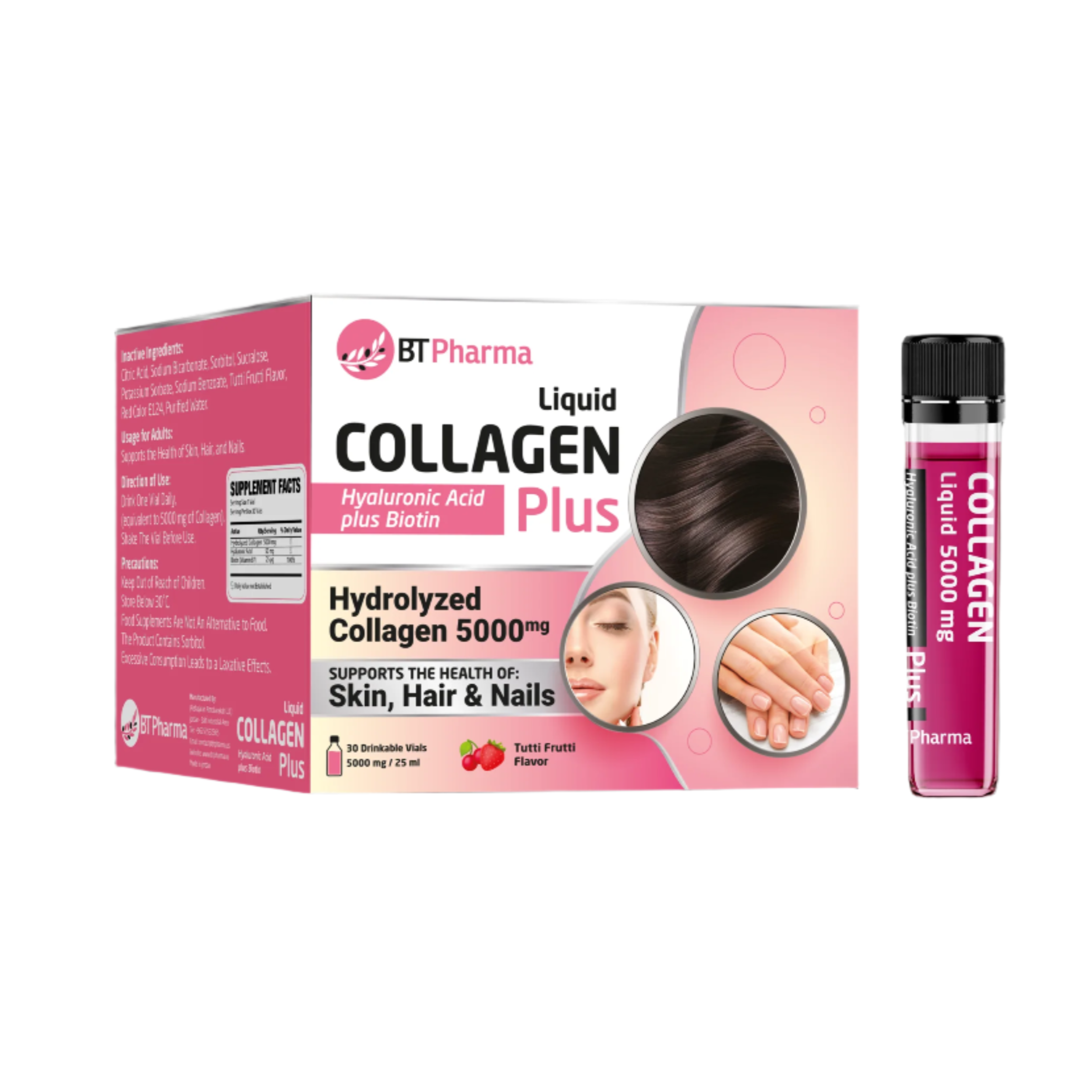 Bt Pharma liquid collagen plus 30 vials skin hair nails joint support hydrolyzed collagen drink Health Boutique