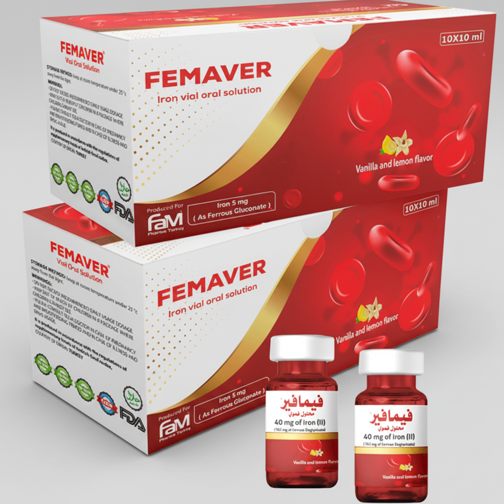 Femaver iron oral vials liquid iron supplement anemia treatment hemoglobin support energy fatigue iron deficiency drinkable ampoules Health Boutique