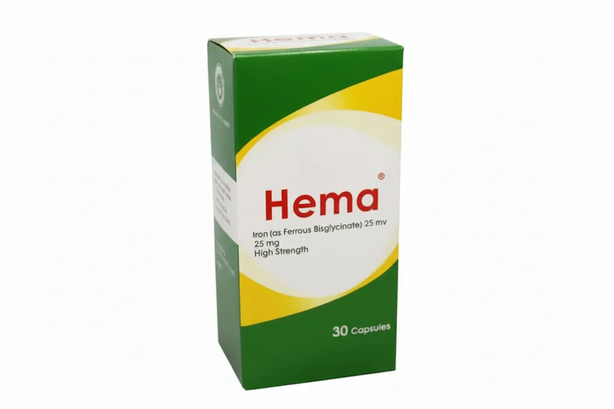 Hema Iron 25mg capsules iron supplement anemia treatment hemoglobin support fatigue weakness iron deficiency capsules Health Boutique