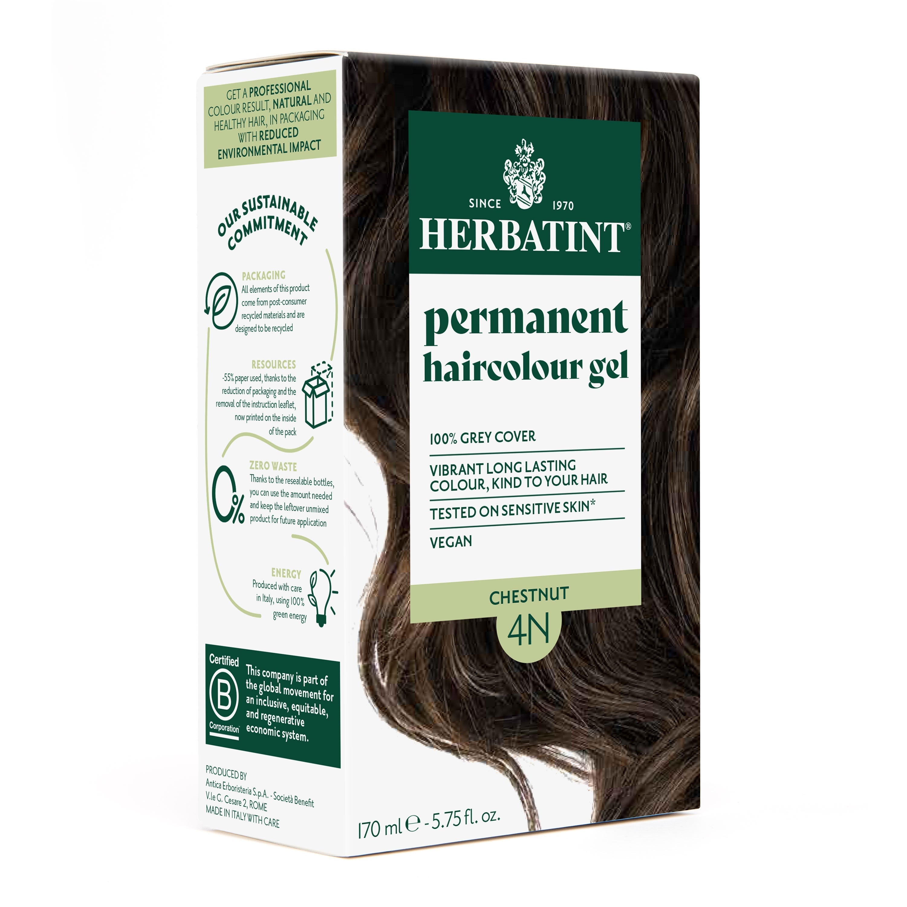Herbatint 4N Chestnut permanent hair dye rich shine grey coverage 170ml Health Boutique