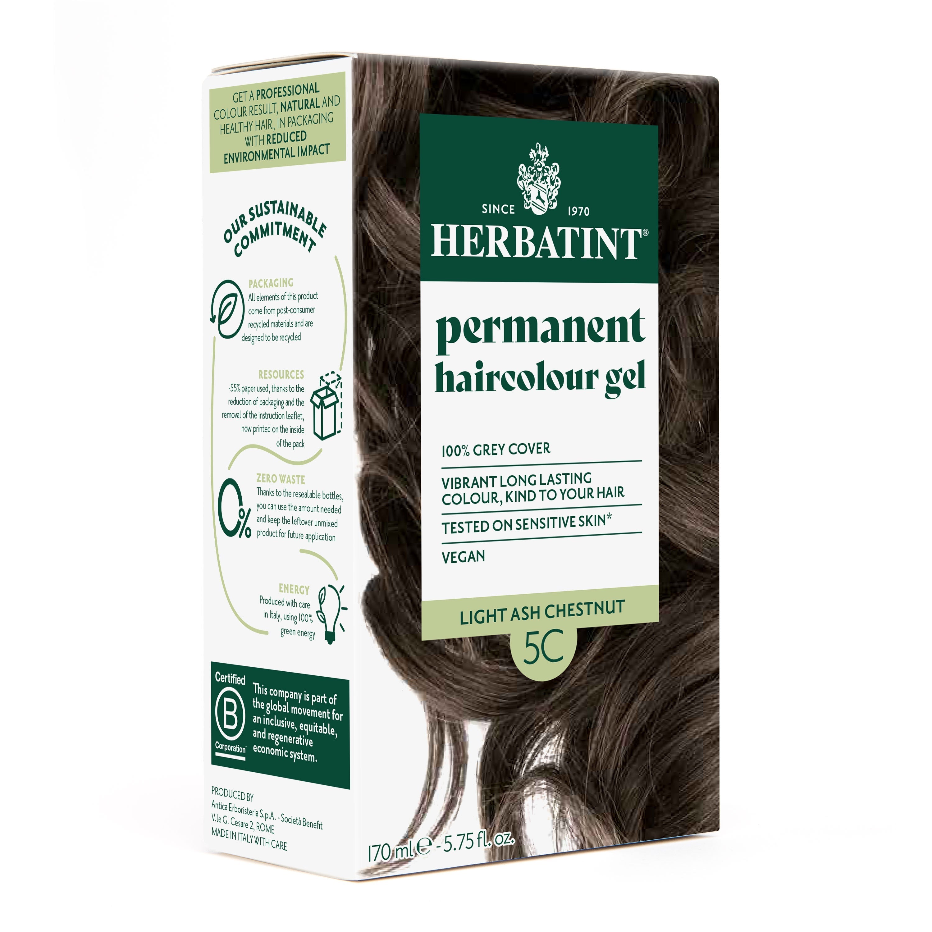 Herbatint 5C light ash chestnut ammonia-free permanent hair dye gel 170ml botanical formula grey coverage Health Boutique