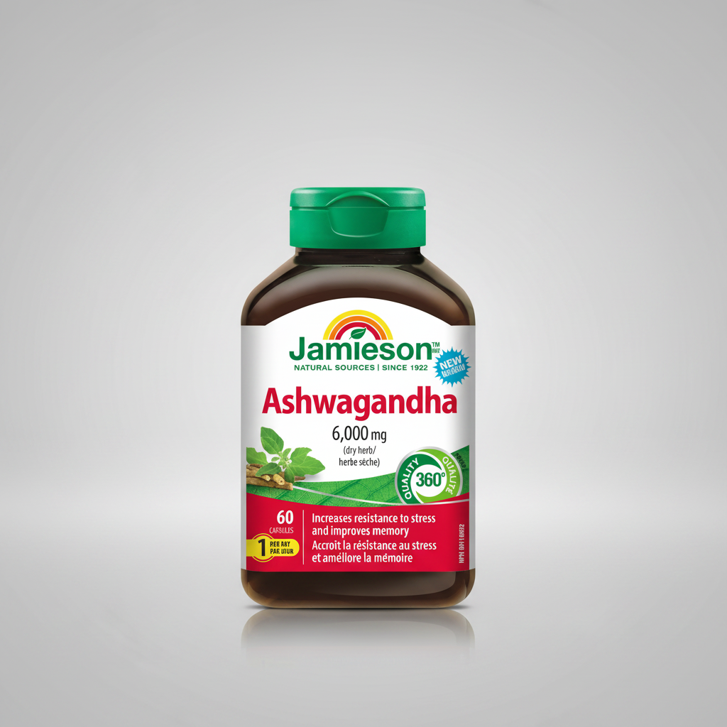 Jamieson ashwagandha capsules stress relief adaptogen supplement relaxation focus mental balance Health Boutique