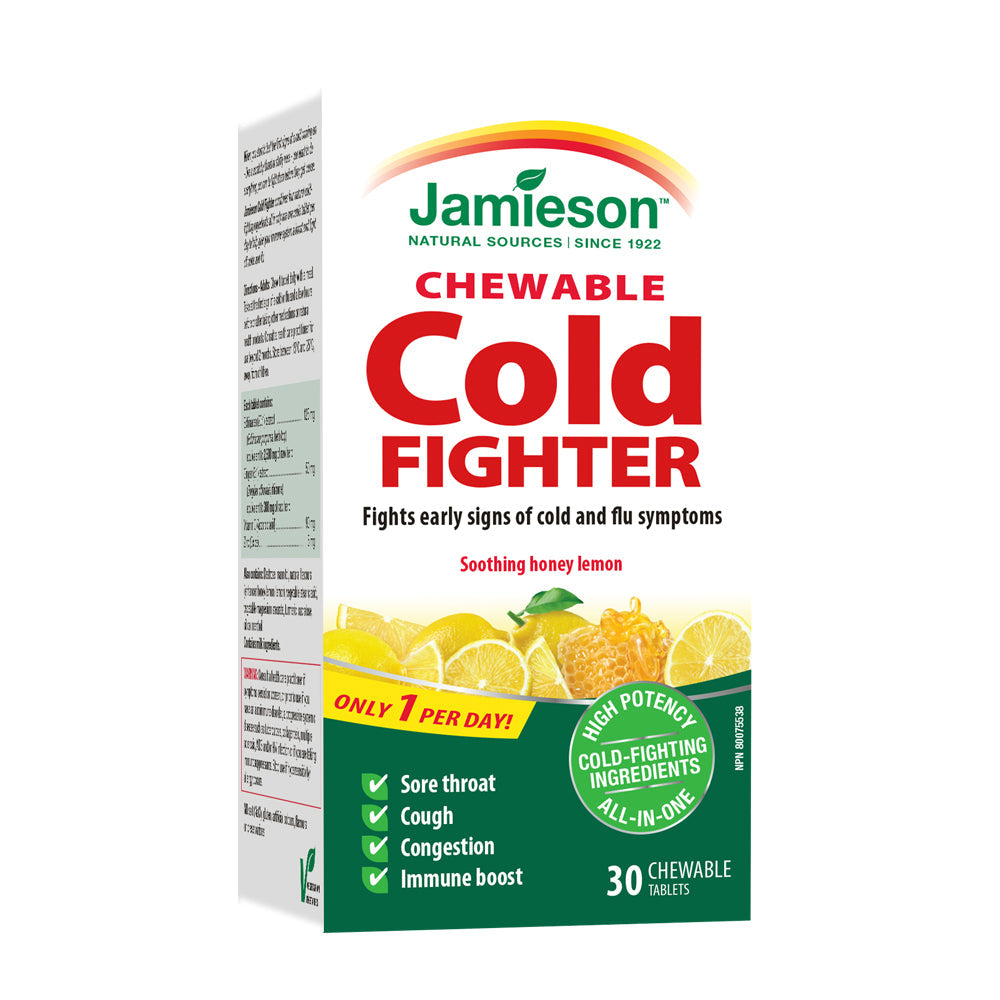 Jamieson chewable cold fighter tablets echinacea vitamin C zinc ginger immune support cold relief 30 tablets Health Boutique