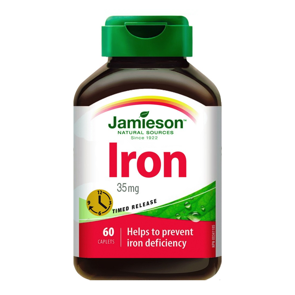 Jamieson iron 35 mg caplets red blood cell hemoglobin energy fatigue support supplement 60 caplets Health Boutique