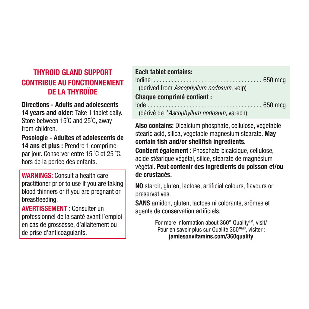 Jamieson kelp iodine supplement natural thyroid support metabolism health iodine tablets Health Boutique