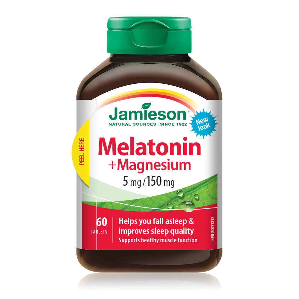 Jamieson melatonin 5mg magnesium 150mg sleep support relaxation supplement night calm formula Health Boutique