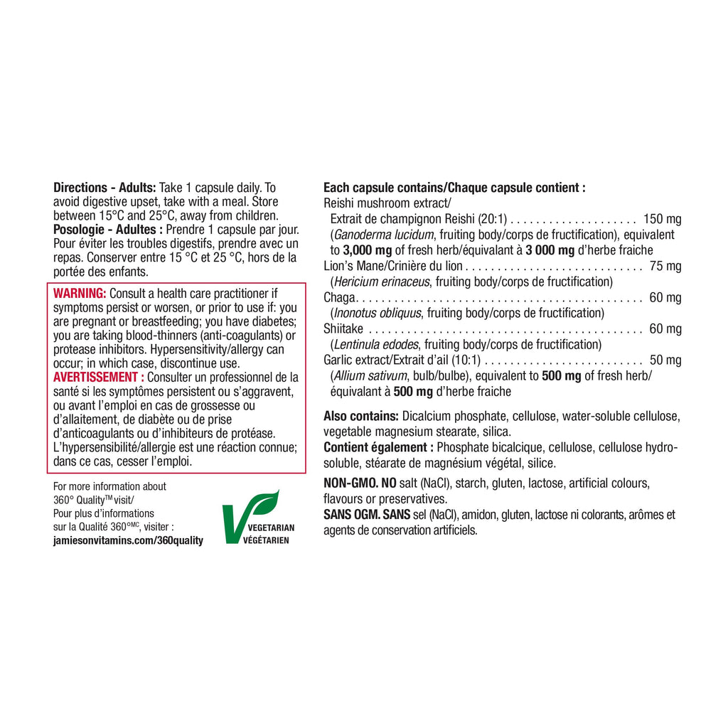 Jamieson mushroom complex immune support supplement beta glucans antioxidant natural immunity booster Health Boutique