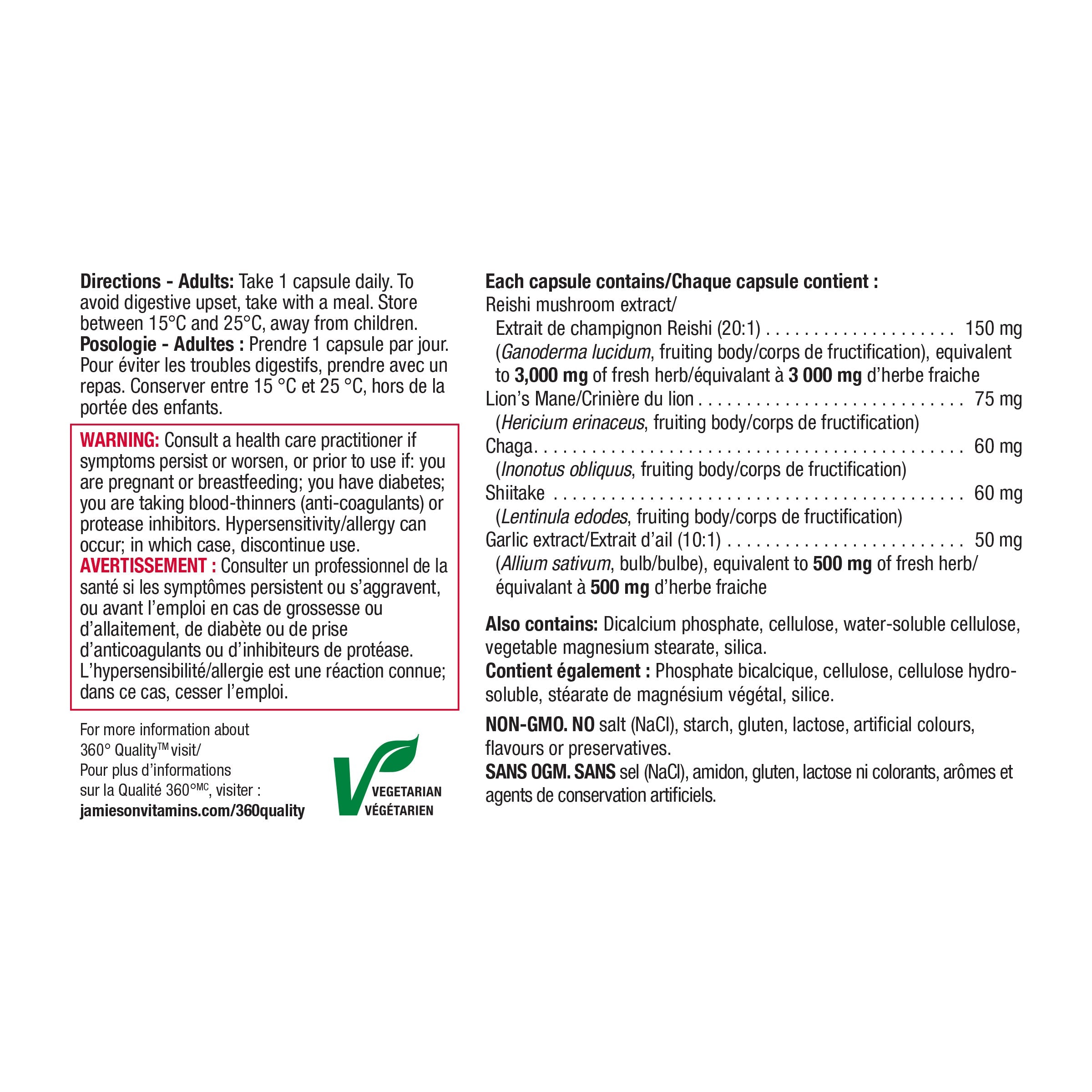 Jamieson mushroom complex immune support supplement beta glucans antioxidant natural immunity booster Health Boutique