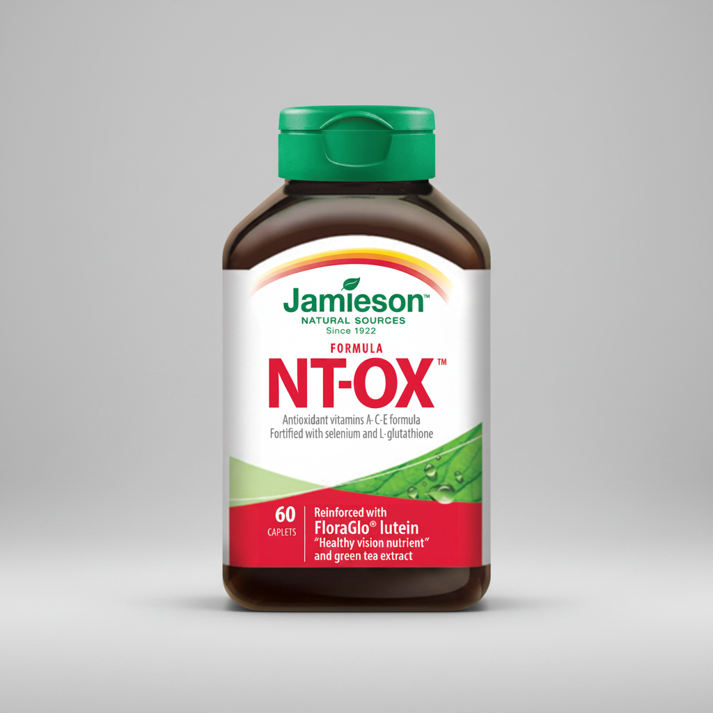Jamieson Nt-Ox antioxidant complex caplets glutathione lutein vitamins A C E selenium skin eye immune support 60 caplets Health Boutique