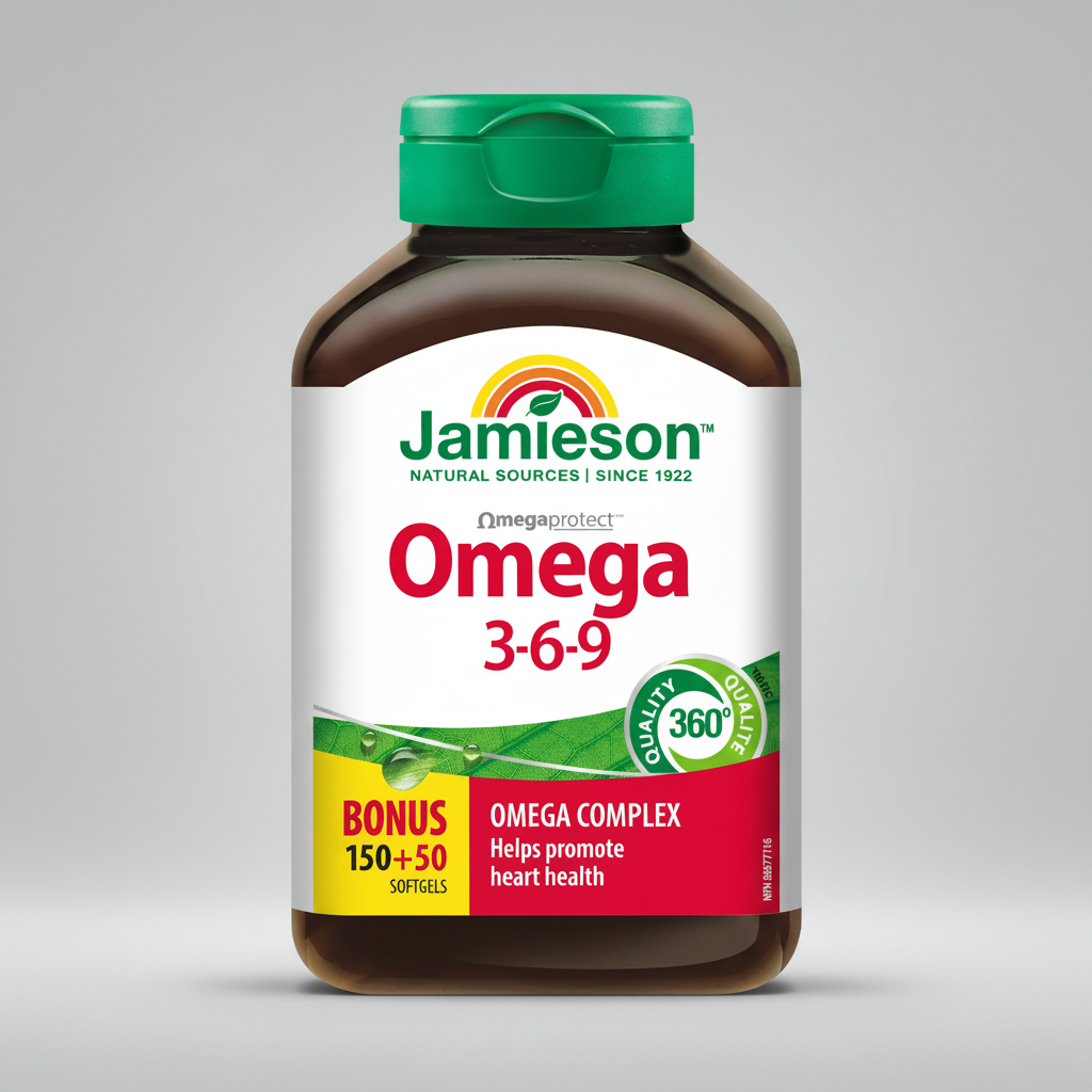Jamieson omega 3 6 9 supplement essential fatty acids heart skin hair support capsules Health Boutique