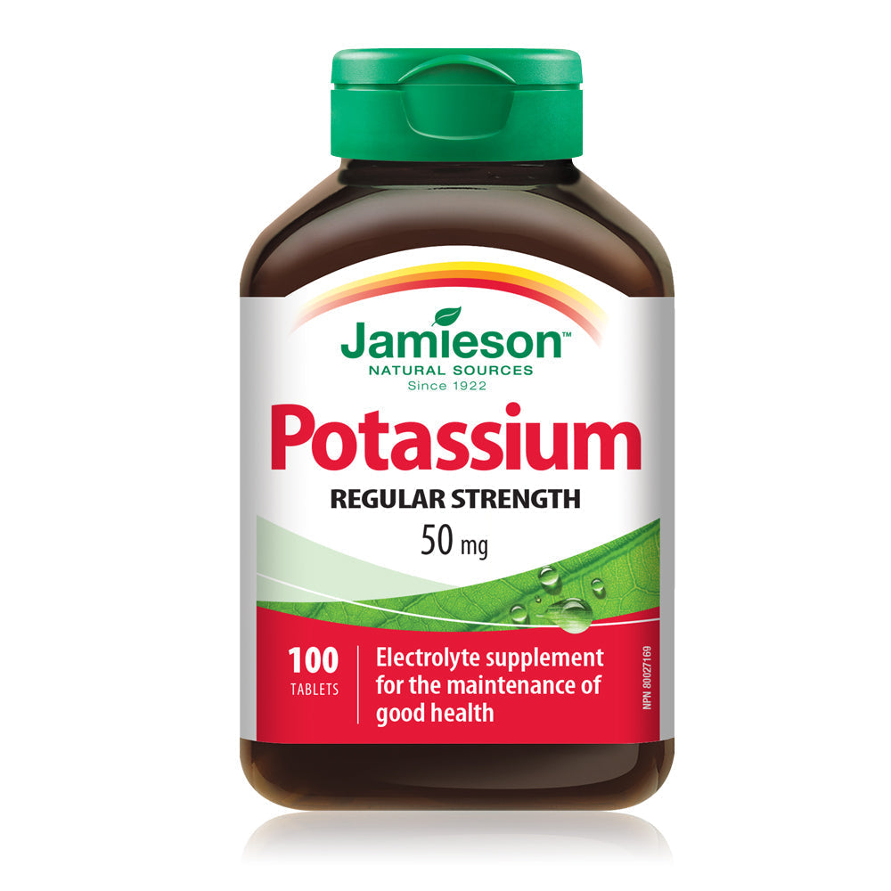 Jamieson potassium 50mg timed release supplement electrolyte balance muscle nerve heart support Health Boutique