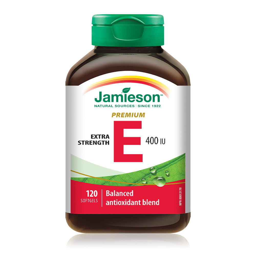 Jamieson vitamin E 400 IU extra strength antioxidant supplement skin heart immune support softgels Health Boutique