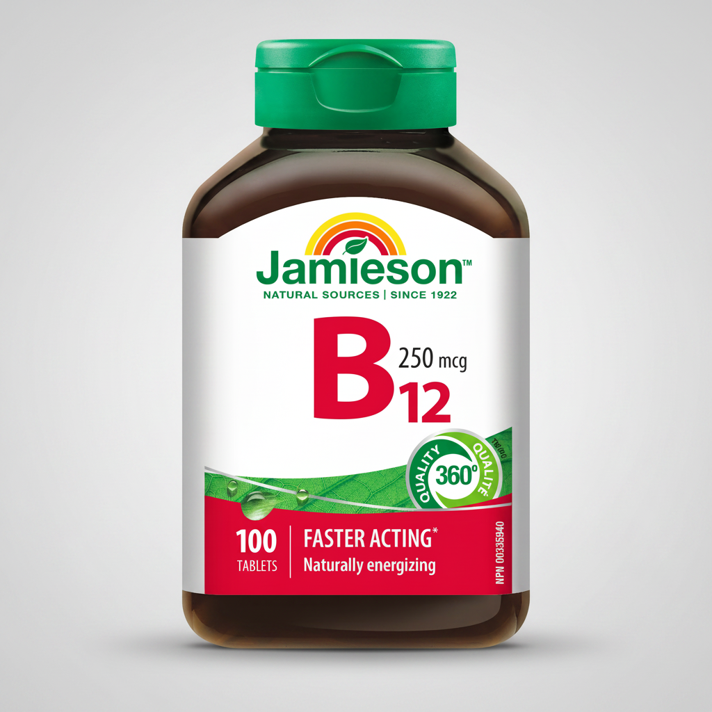Jamieson vitamin B12 250mcg supplement energy nerve red blood cell support tablets Health Boutique
