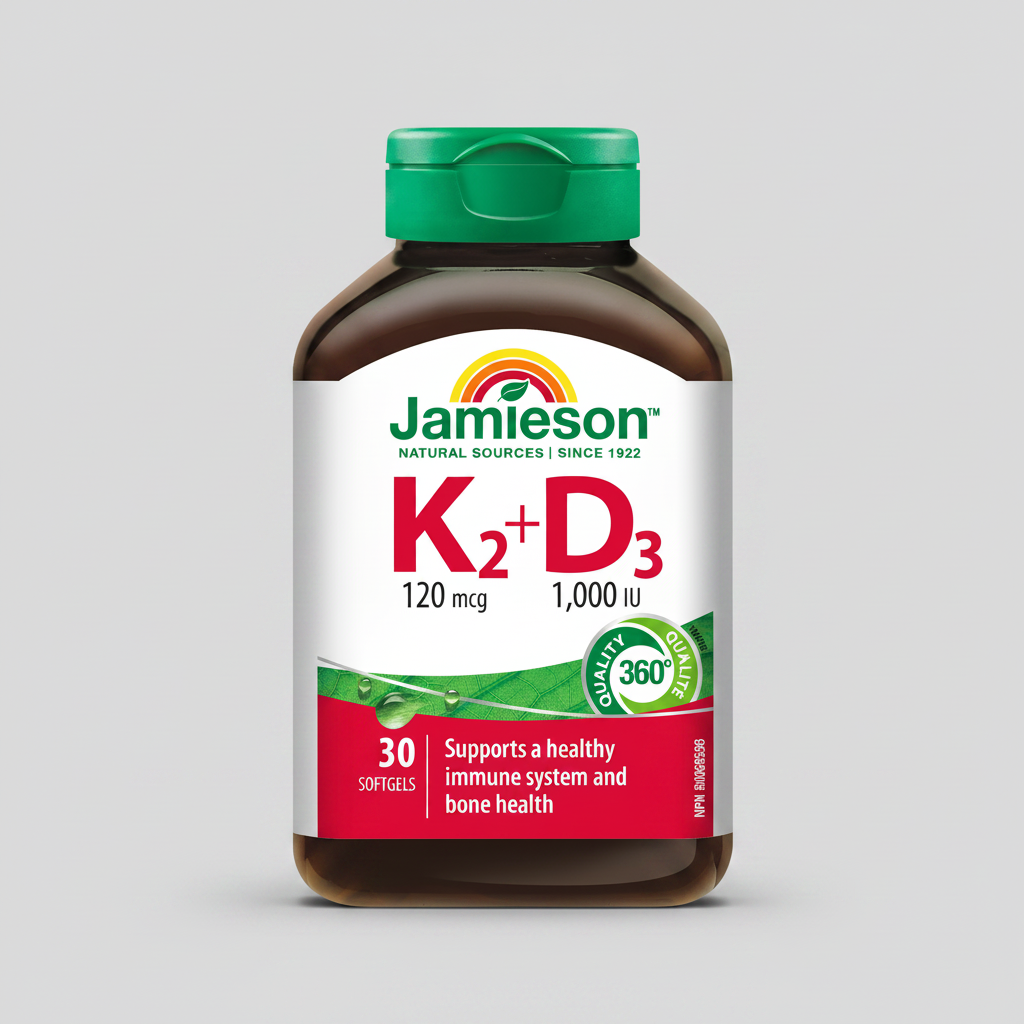 Jamieson vitamin K2 120mcg D3 1000 IU supplement bone calcium heart support dual formula Health Boutique