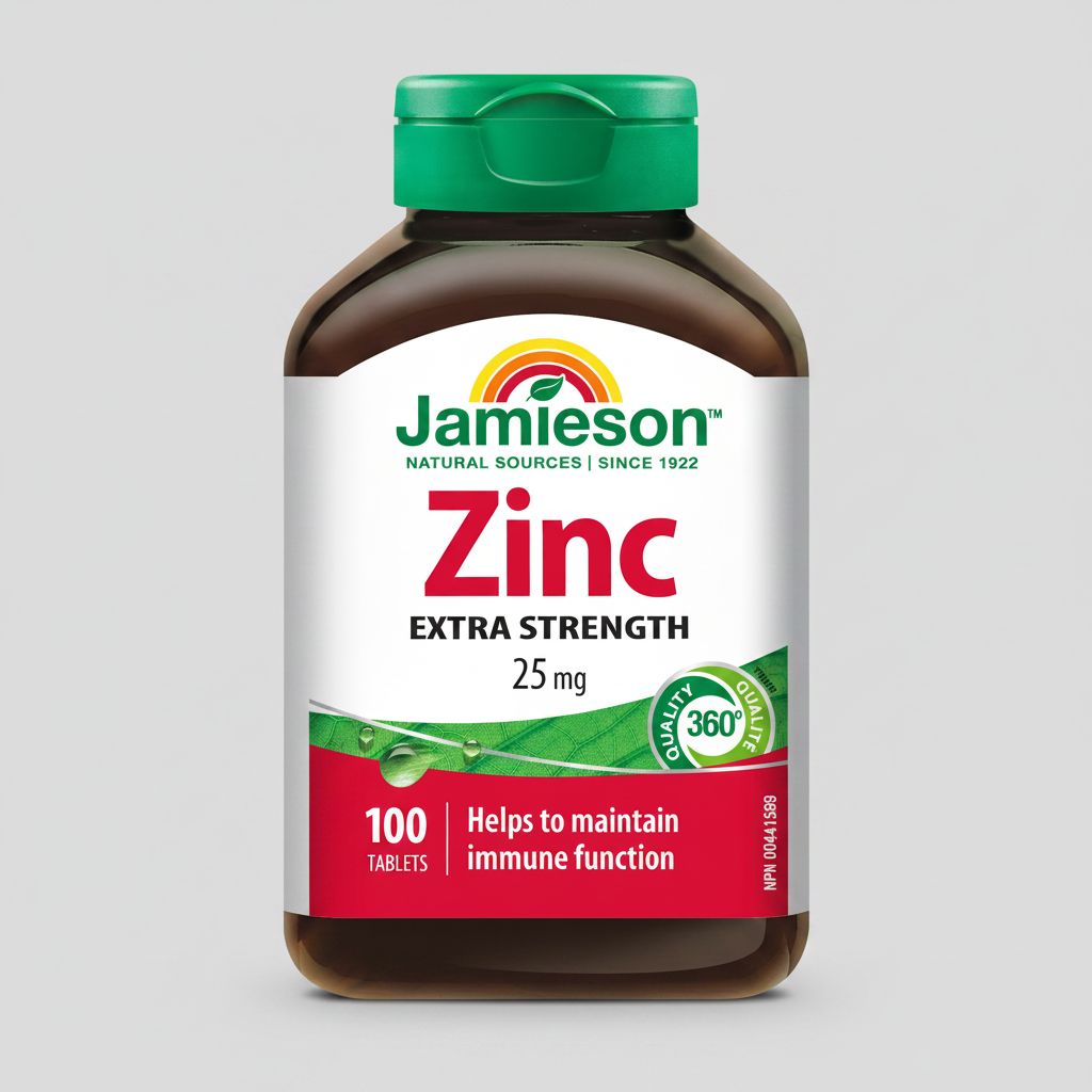 Jamieson zinc 25mg supplement immune support skin hair nails antioxidant mineral Health Boutique