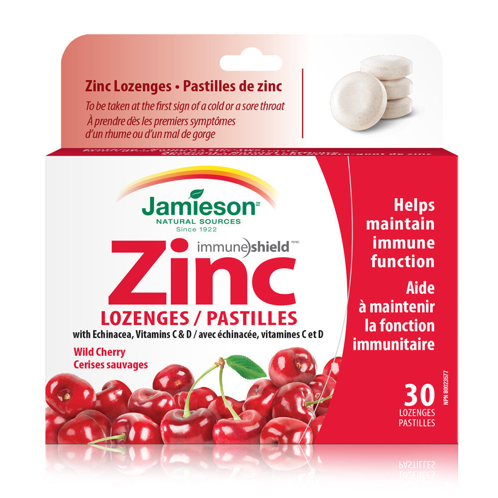 Jamieson zinc lozenges vitamin C D echinacea immune support throat soothing supplement cold relief Health Boutique