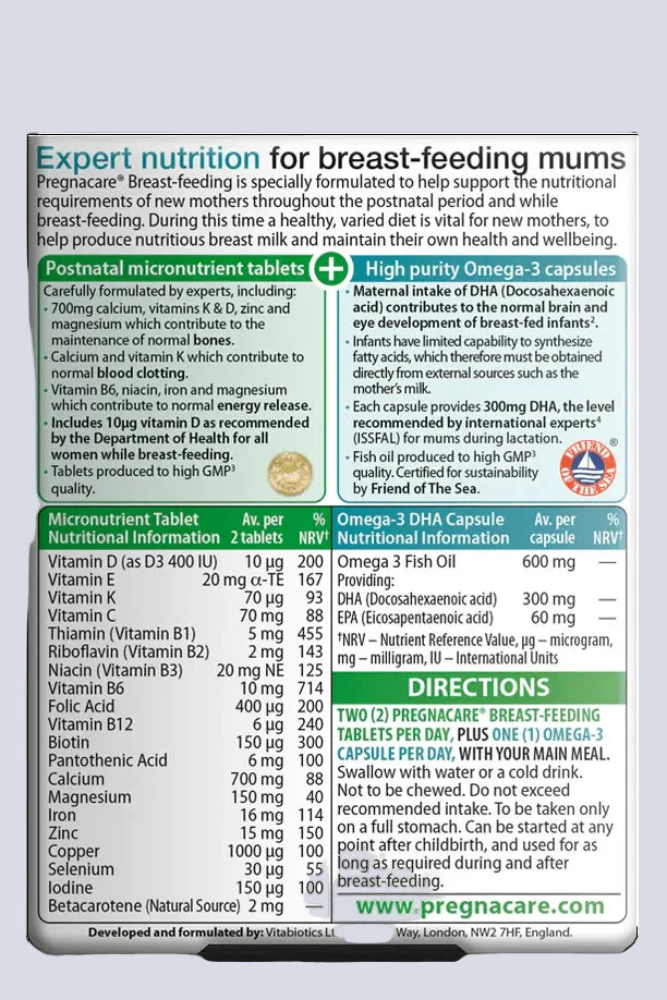Pregnacare breastfeeding vitamins postnatal supplement calcium iron vitamin D energy support nursing mothers Health Boutique