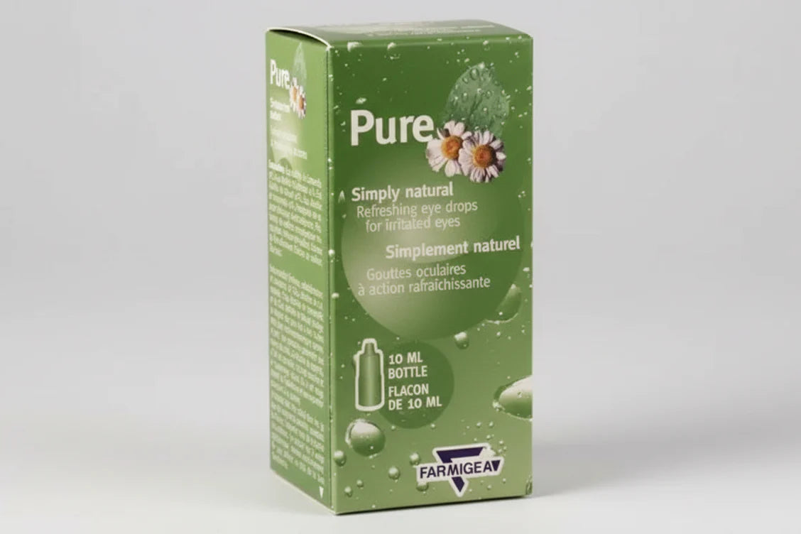 Pure Simply Natural eye drops 10ml lubricating ophthalmic solution bottle box