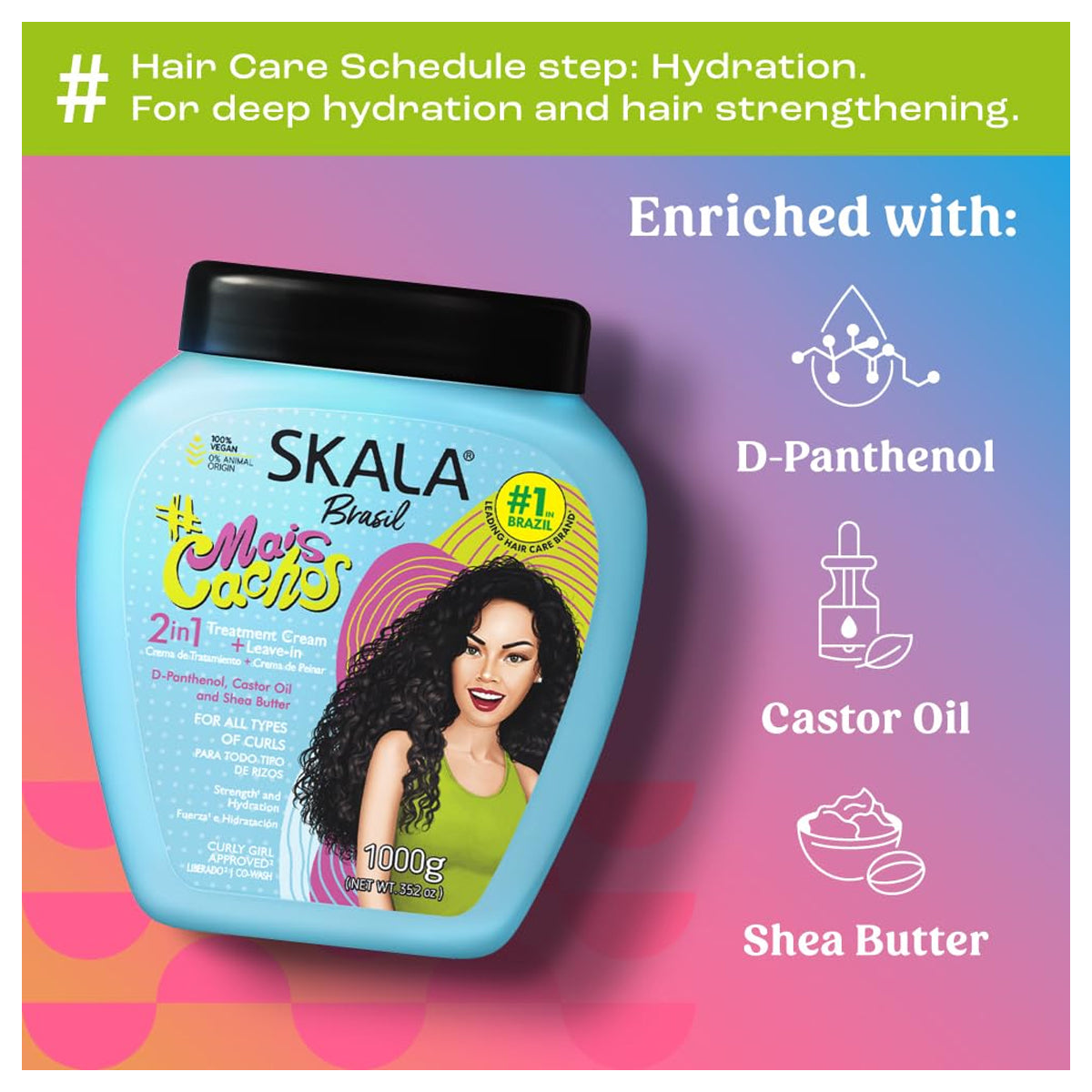 Skala Mais Cachos Defining Curl Cream 1000g - Hydrating Hair Treatment for Curly and Wavy Hair