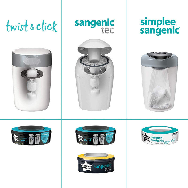 Tommee Tippee Twist & Click Advanced Nappy Disposal Refill Cassettes - 6 Pack Compatible Liners