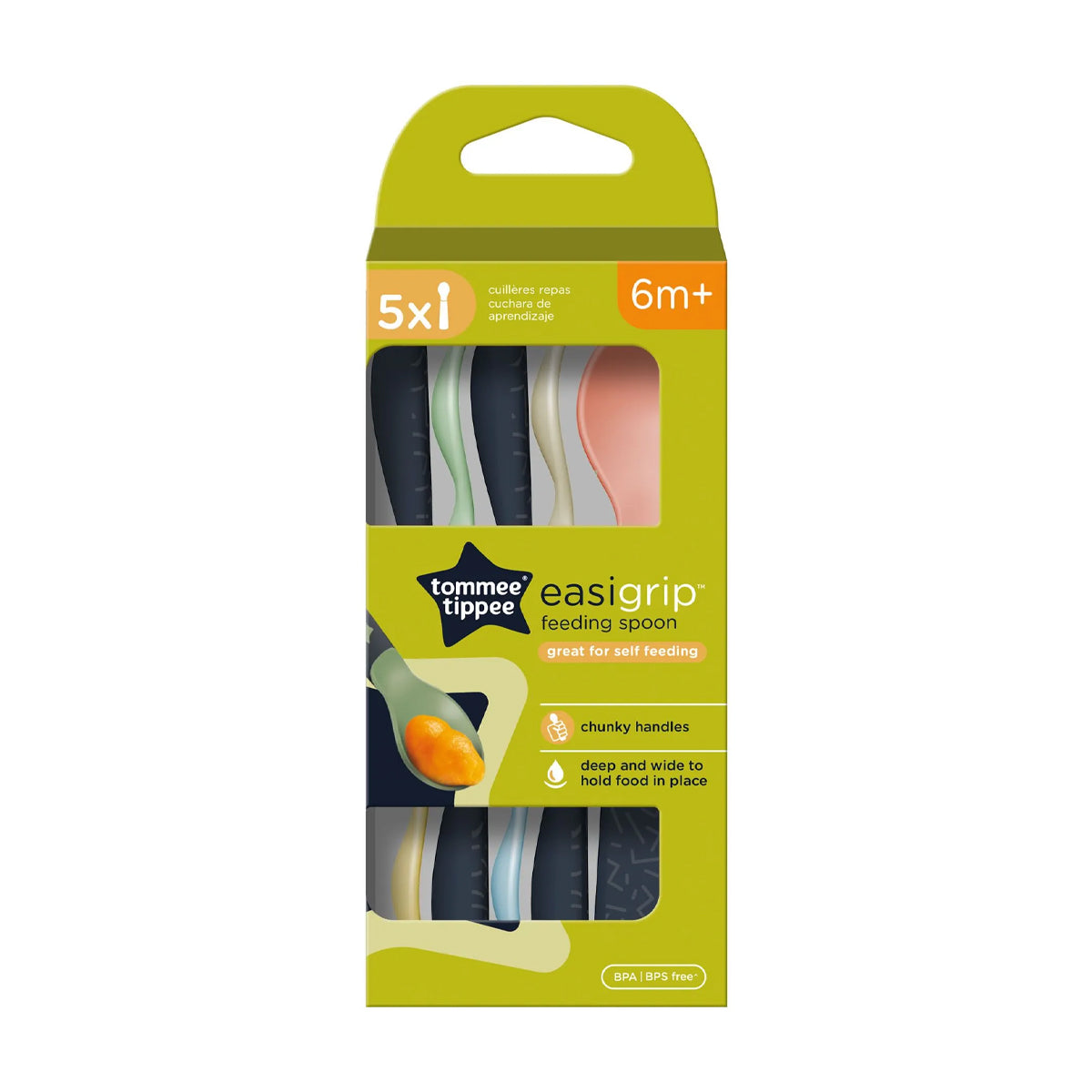 Tommee Tippee Easigrip Self-Feeding Spoons for Toddlers - 5 Pack, BPA-Free, Easy-Grip Handles, Ergonomic Design, Dishwasher Safe, Baby Feeding Utensils