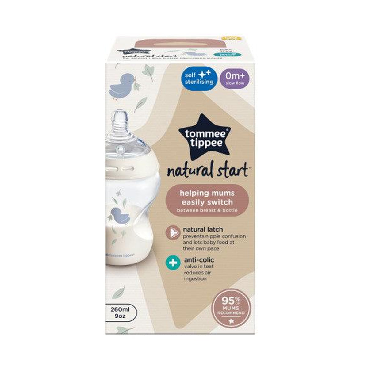 Tommee Tippee Natural Start Anti-Colic Baby Feeding Bottle 260ml - BPA Free Breast-Like Teat