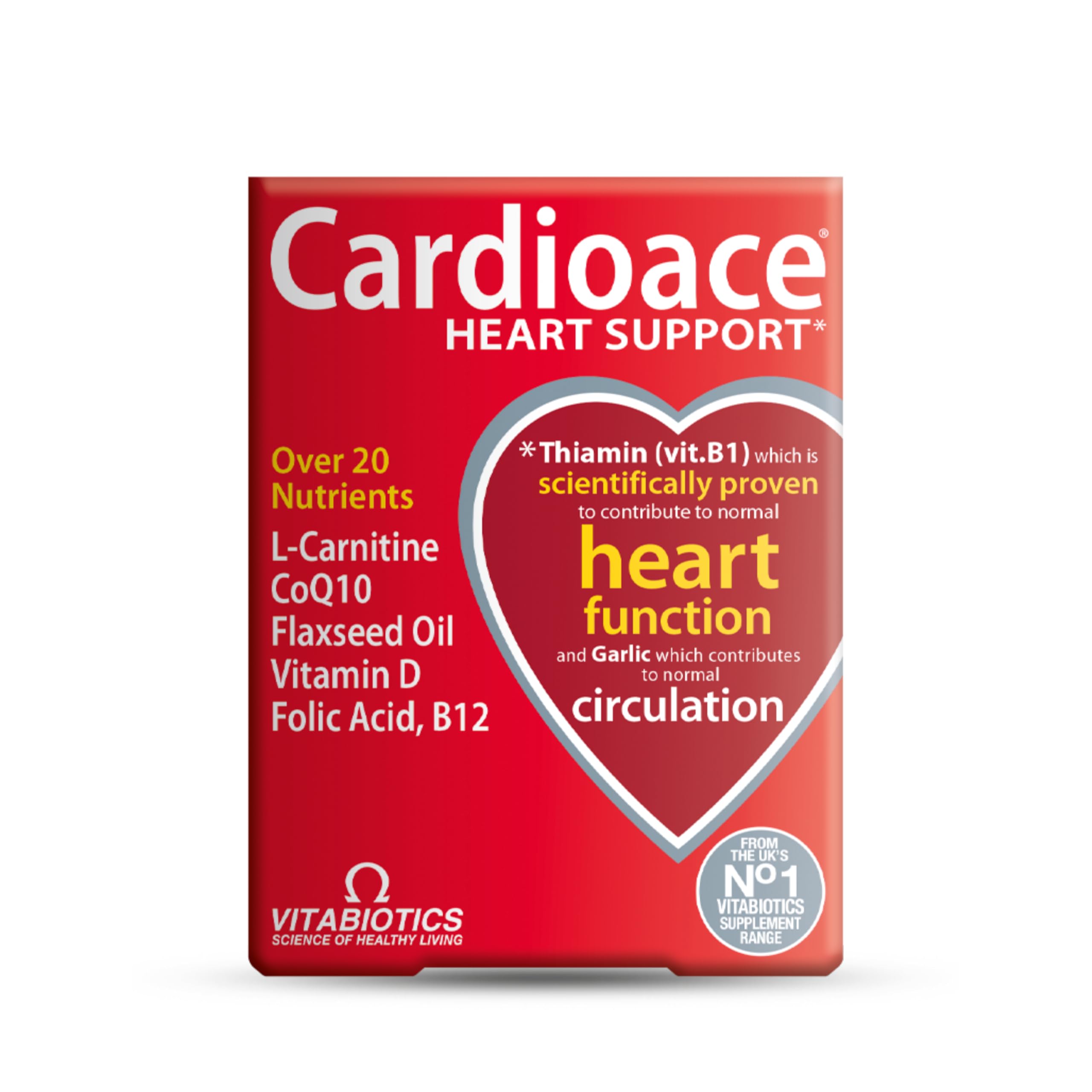 Vitabiotics cardioace tablets heart health circulation support CoQ10 garlic omega flaxseed vitamins supplement 30 tablets Health Boutique